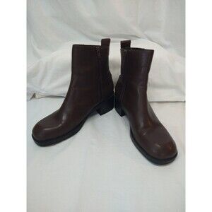 Westies Boots Womens Size 9M Brown Leather Mid Calf Block Heel Round Toe Chunky